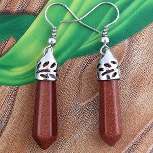 Gold Sandstone Hexagon Point Dangle Earrings